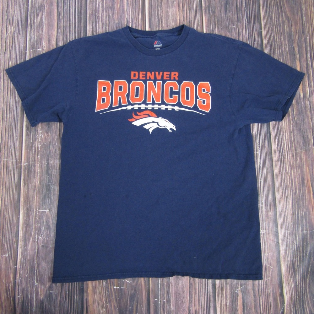 Denver Broncos Shirt Mens Large Navy Blue NFL Football Majestic Graphic Tee
